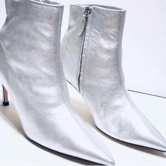 Zara Shoes - Zara  Sheep Leather Ankle Boots Size 6.5 New, Metalic, Zip Up, 3 Inch Heel ￼